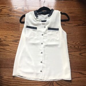 White top with leather trims